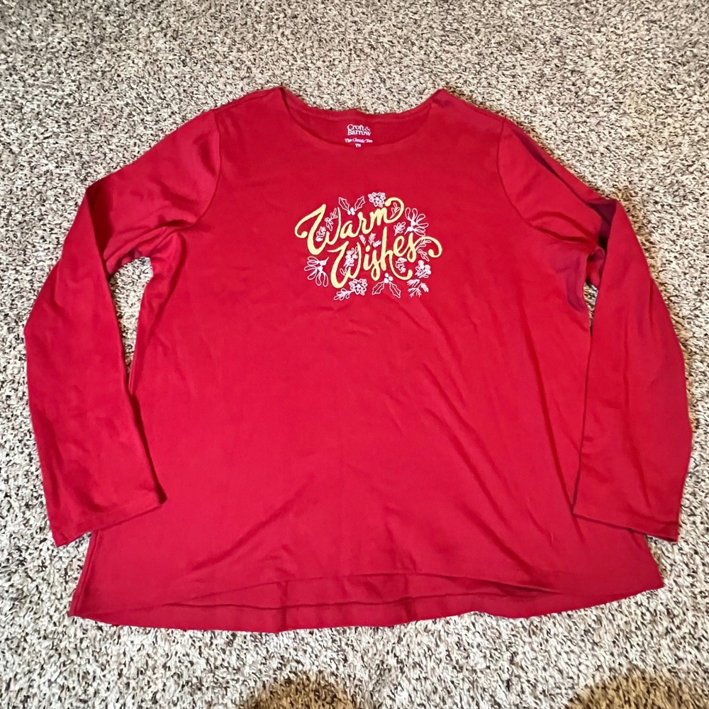 Croft & Barrow Womens XXL Red Warm Wishes Christmas Graphic Long Sleeve Tee